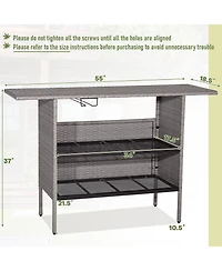 Gymax Patio Rattan Wicker Bar Height Counter Table Storage Shelf Rail Garden