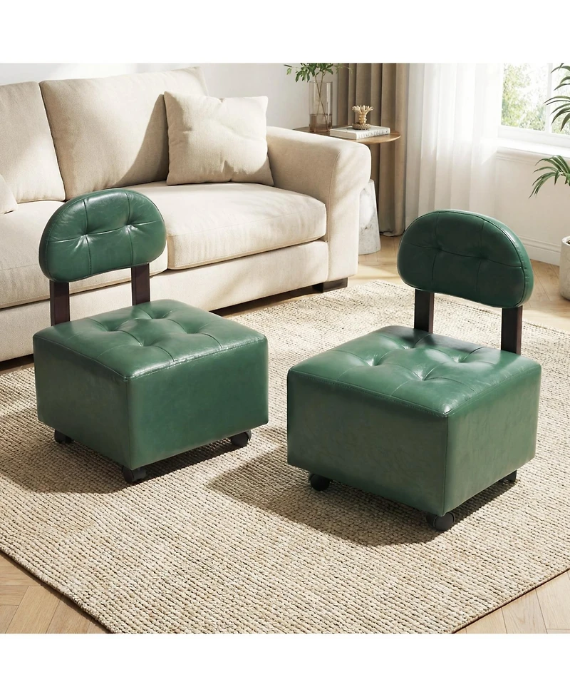Slickblue Set of 2 Rolling Ottoman Footrest Stools with Lockable Wheels