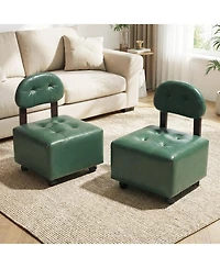 Slickblue Set of 2 Rolling Ottoman Footrest Stools with Lockable Wheels