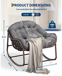 gaomon Outdoor Oversized Wicker Lounge Chair, Papasan Rocking Chair for Balcony Backyard Porch Bedroom