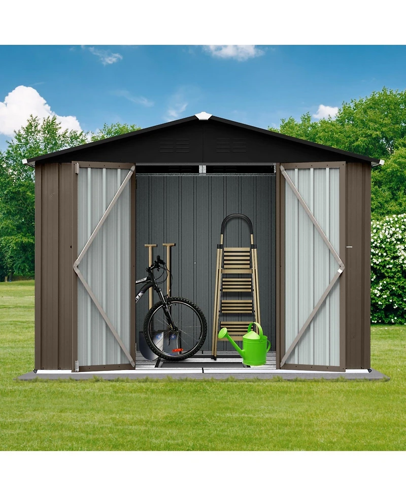 Mondawe 8 x 6 Feet Outdoor Metal Storage Shed With Apex Roof, Lockable Garden Tool Shed