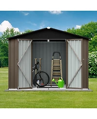 Mondawe 8 x 6 Feet Outdoor Metal Storage Shed With Apex Roof, Lockable Garden Tool Shed