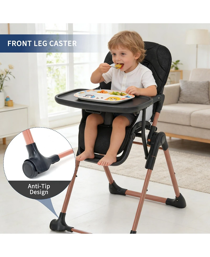 homfan 3-in-1 Foldable Baby High Chair with Double Trays, Adjustable Backrest and Footrest, Portable Feeding Chair for 6-36 Months