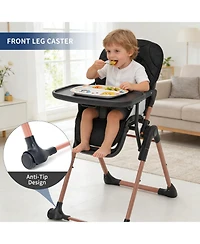 homfan 3-in-1 Foldable Baby High Chair with Double Trays, Adjustable Backrest and Footrest, Portable Feeding Chair for 6-36 Months