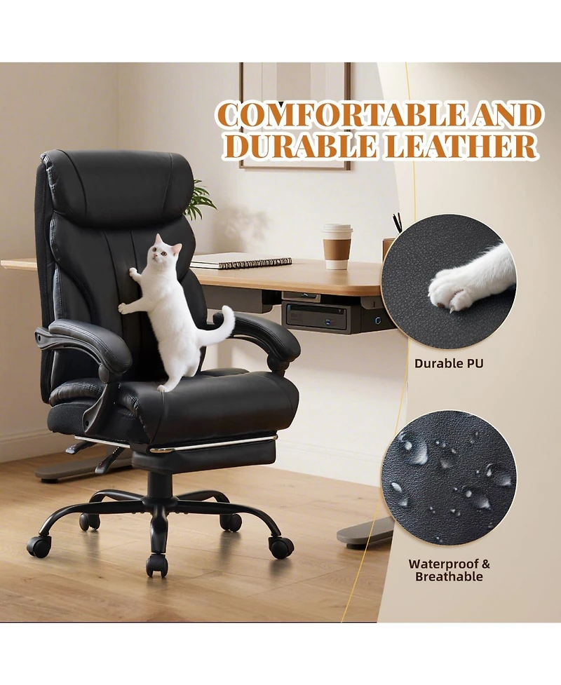 homfan Leather Office Chair with Footrest Ergonomic Reclining Computer