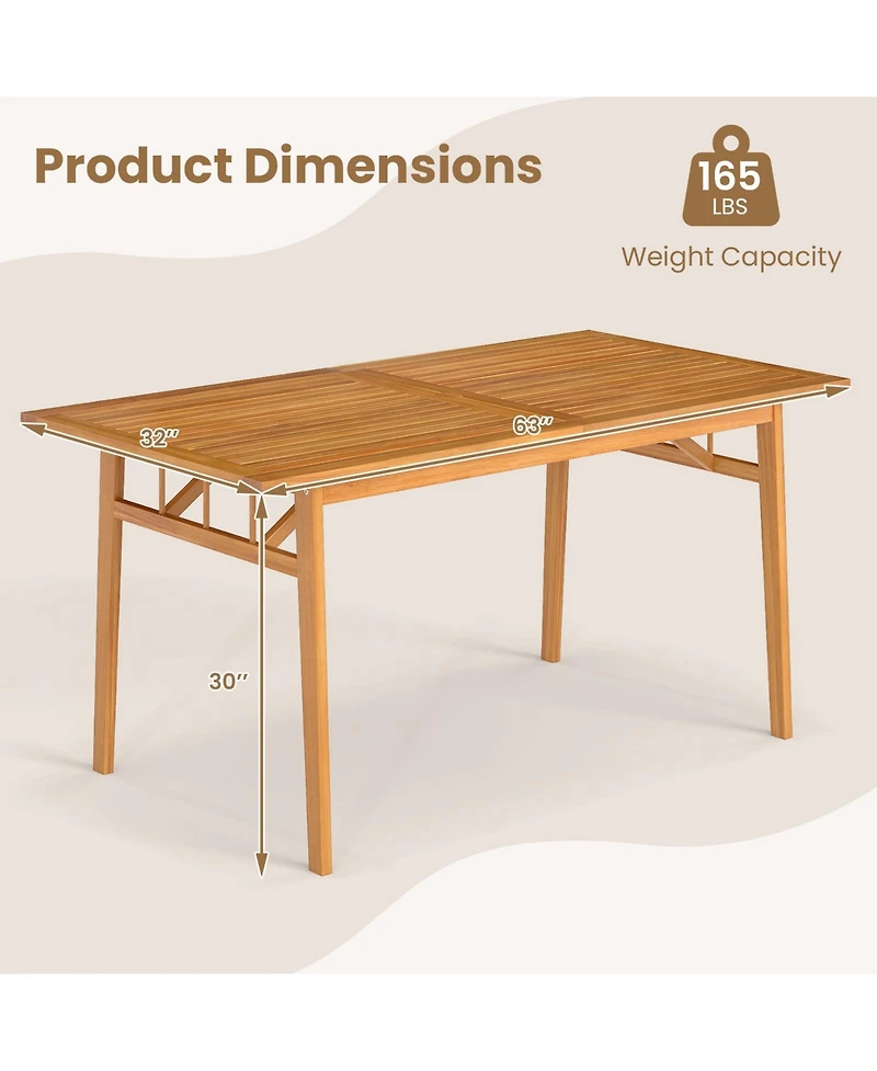 Gymax 63'' Acacia Wood Dining Table for 6 People Heavy-Duty Indoor Outdoor Wooden Table