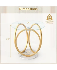 Slickblue Modern Round Side Table with Faux Marble Base and Glass Tabletop