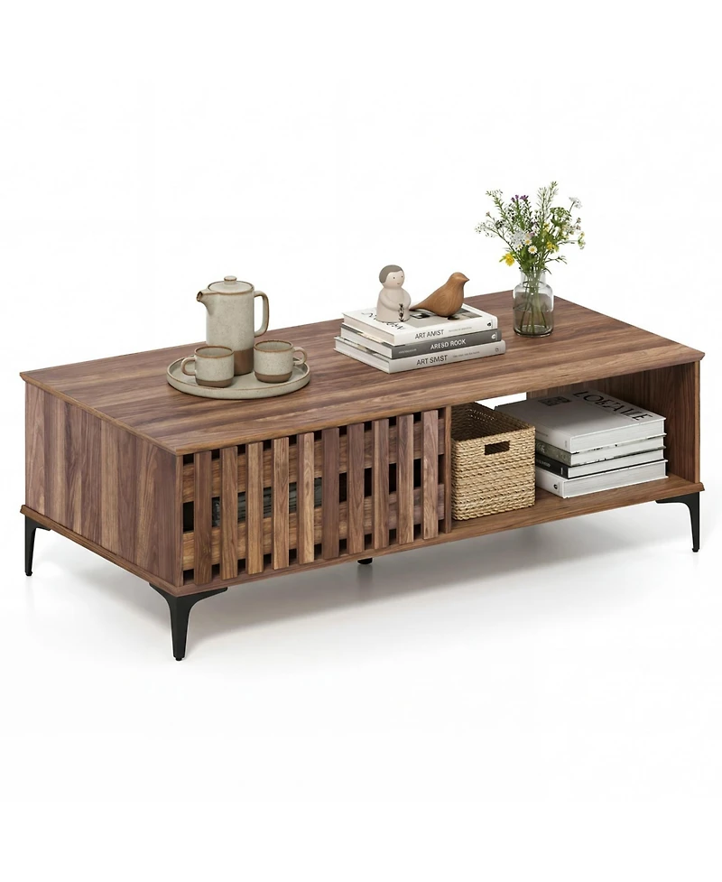 Slickblue Wooden Coffee Table with Mid Century Farmhouse Style, Living Room Centerpiece