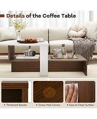 Slickblue Modern 2-Tier Coffee Table with Geometric Design and Storage Shelves