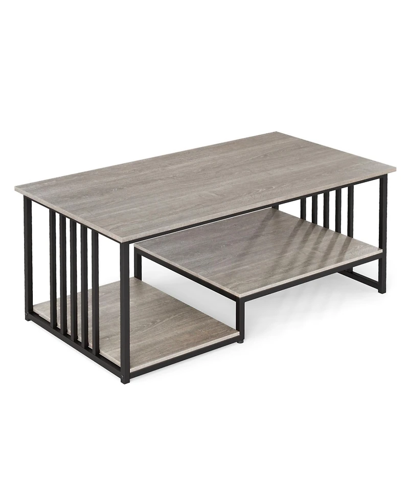 Slickblue 2-Tier Coffee Table with Open Storage Shelf for Living Room