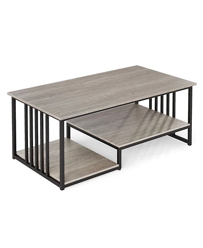 Slickblue 2-Tier Coffee Table with Open Storage Shelf for Living Room