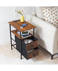 Slickblue Sofa Side Table Set of 2 with Built-in Charging Station and Storage