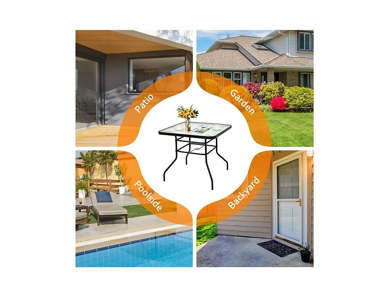 Mondawe 32 Inch Patio Tempered Glass Steel Frame Square Table