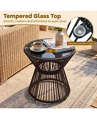 Gymax Outdoor Side Table with Led Warm Light Pe Rattan Hourglass-Shaped End Table