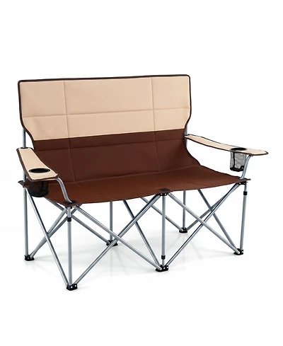 Sugift Double Camping Loveseat Chair with Carry Bag and Cup Holders for Two People
