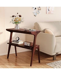 Tribesigns Solid Wood End Table, 2-Tier Side Table with Storage Shelf, Easy Assembly