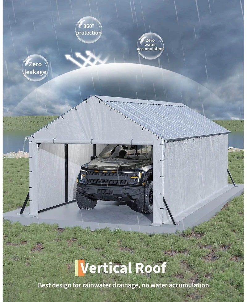 homfan 11x20 Feet Heavy Duty Carport with Side Curtains, Steel Tube Frame with Vertical Profile Steel Roof, Vehicle Shelter