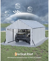 homfan 11x20 Feet Heavy Duty Carport with Side Curtains, Steel Tube Frame with Vertical Profile Steel Roof, Vehicle Shelter