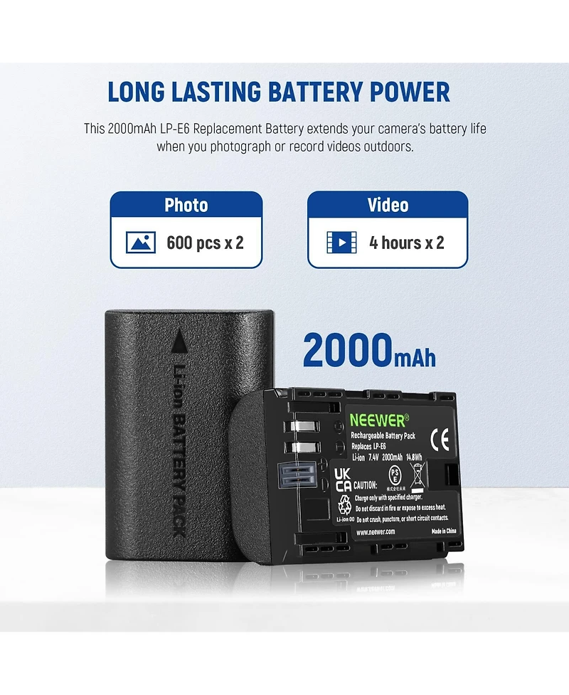 Neewer Lp-E6 Camera Battery and Charging Accessory with 2000 mAh for Canon 5D Mark Ii Iii 5D Mark Iv