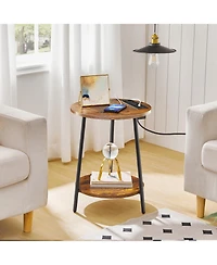 Slickblue Modern Round Side Table with Charging Station and 2-Tier Storage Shelf