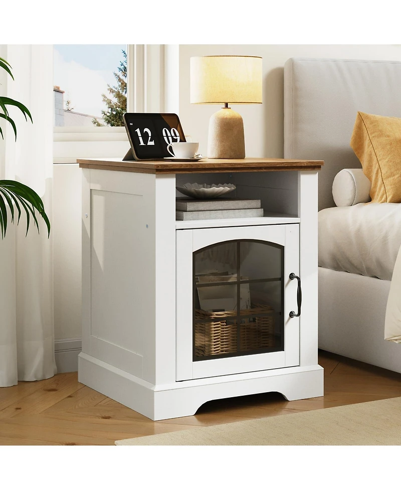 Slickblue Wooden End Table with Built-In Charging Station and Usb Ports