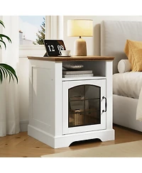 Slickblue Wooden End Table with Built-In Charging Station and Usb Ports