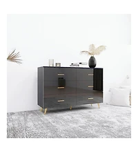 Flynama High Gloss 6-Drawer Storage Chest with Golden Handles and Metal Legs Home Bedroom Vanity Cabinet
