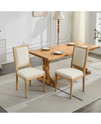 Clihome French Decor Chairs Set of 2, Louis Dining Chairs with Square Backrest and Exquisitely Carved Solid Wood Frame for Living Room