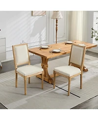Clihome French Decor Chairs Set of 2, Louis Dining Chairs with Square Backrest and Exquisitely Carved Solid Wood Frame for Living Room