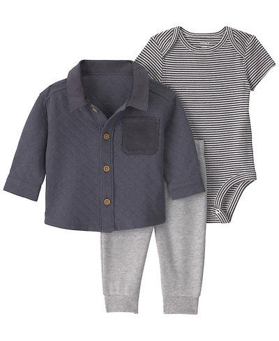 Carter's Boys' Quilted French Terry Layering Short-Sleeve Bodysuit, Shirt and Pants, 3-Piece Set