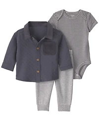 Carter's Boys' Quilted French Terry Layering Short-Sleeve Bodysuit, Shirt and Pants, 3-Piece Set