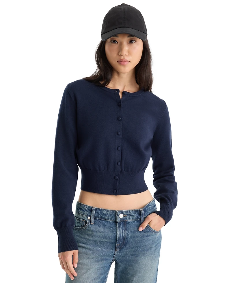 Good American Women's Fine Knit Crewneck Cardigan