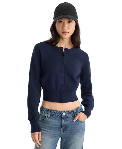 Good American Women's Fine Knit Crewneck Cardigan