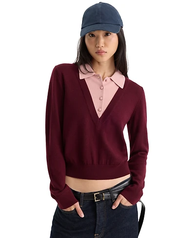 Good American Women's Two-In-One Collared Sweater