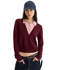 Good American Women's Two-In-One Collared Sweater