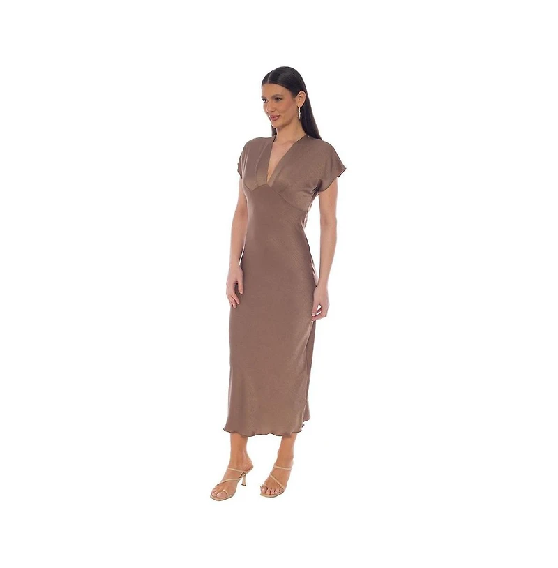 Bebe Women's Crepe Satin V-Neck Maxi Dress