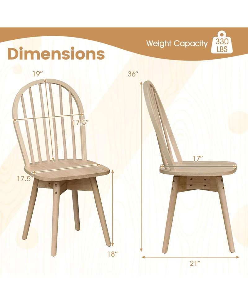 Slickblue Set of 2 Swivel Windsor Dining Chairs Solid Rubber Wood Construction