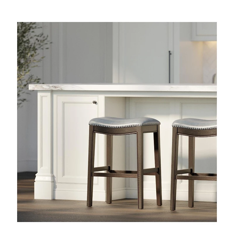 HomeRoots 31" Faux Leather and Solid Wood Backless Bar Height Bar Chair