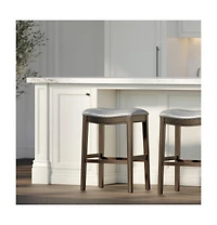 HomeRoots 31" Faux Leather and Solid Wood Backless Bar Height Bar Chair