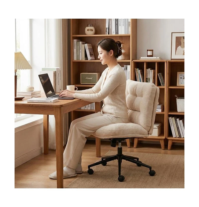 homfan Set of 2 Office Chairs with Wheels, Chenille Armless Vanity Desk Chair Swivel and Adjustable Height for Bedroom or Home