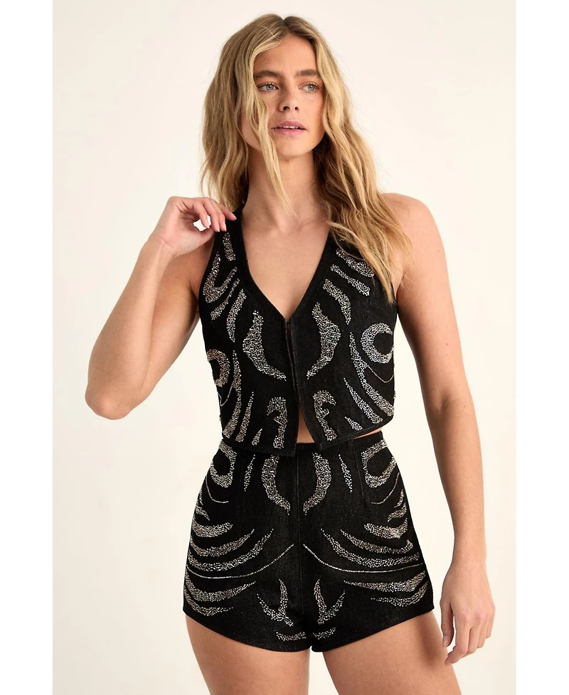 Nasty Gal Women's Western Sequin Tailored Denim Vest