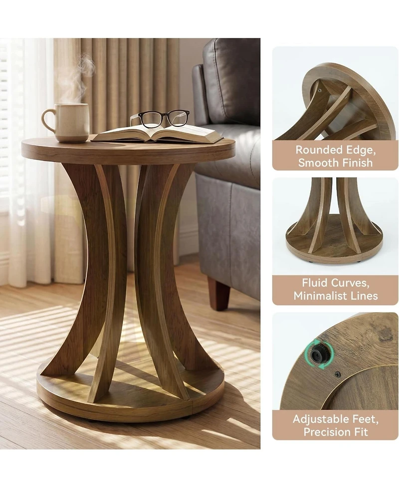Tribesigns Round Side Table, Farmhouse End Table with Curved Open Frame