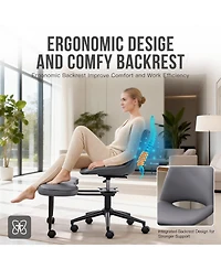 homfan Ergonomic Cross Legged Chair with Lumbar Support, 360degree(s) Swivel Meditation Chair with Wheels, Adjustable Height, Pu Leather