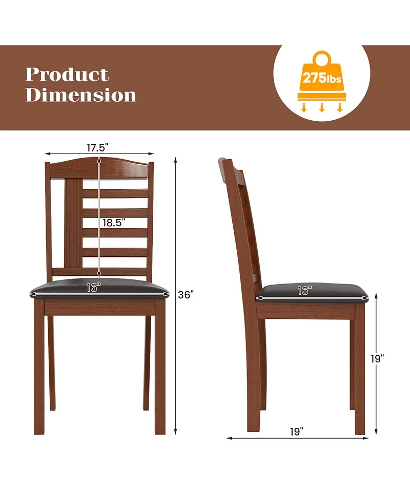 Slickblue Set of 2 Wooden Dining Chairs Faux Leather Upholstered Seating