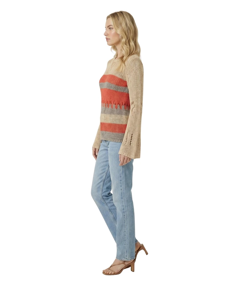 Modenaire Women's Distressed Stripe Flared-Sleeve Knit Sweater