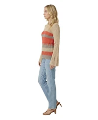 Modenaire Women's Distressed Stripe Flared-Sleeve Knit Sweater