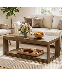 Tribesigns 47" Modern Coffee Table, Farmhouse Rectangular Living Room Table with 2-Tier Storage Shelf