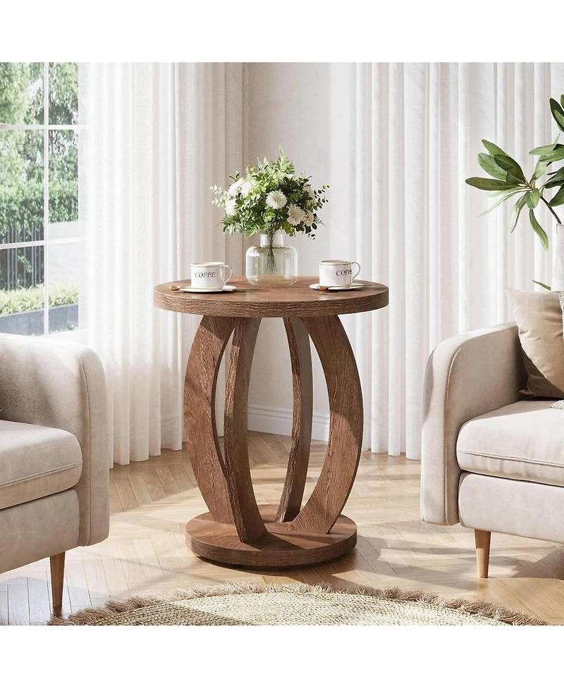 Tribesigns End Table Set of 2, Side with Round Tabletop, Wooden Accent Furniture