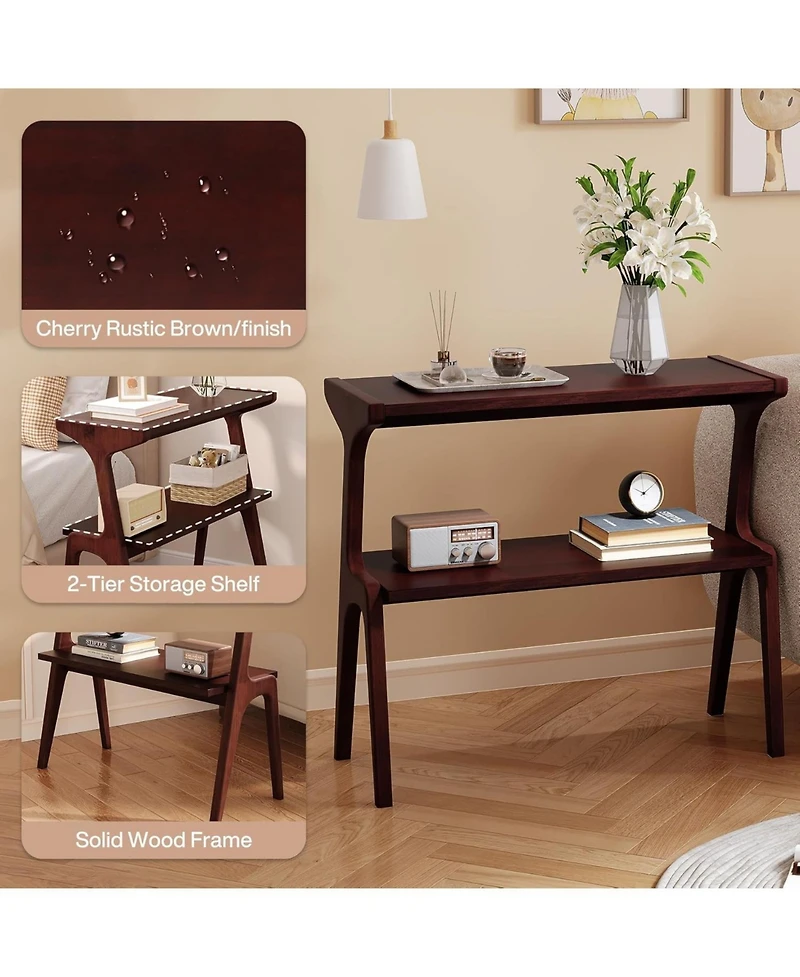 Tribesigns End Table Set of 2, Solid Wood Side Table with Storage Shelf, Easy Assembly