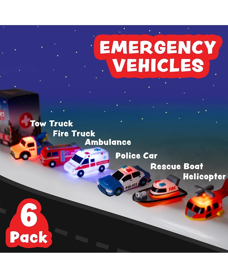 Gnuadz 6 Pack Emergency Cars Light Up Bath Toys Water-Activated Flashing Color Changing Sensory Squeezable